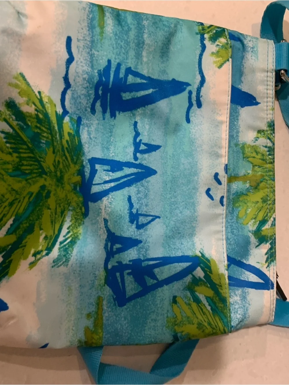 Coach Colorful PalmTrees Sailboats Painted Zip Nylon Crossbody Bag no flaw